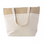 Bolsa nevera personalizada de algodón y detalle de yute con cremallera color caqui primera vista