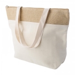 Bolsa nevera personalizada de algodón y detalle de yute con cremallera primera vista