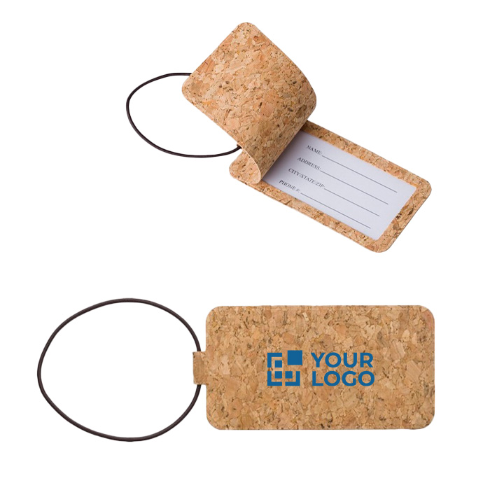 Identificador de maletas en corcho personalizado con logo Cork