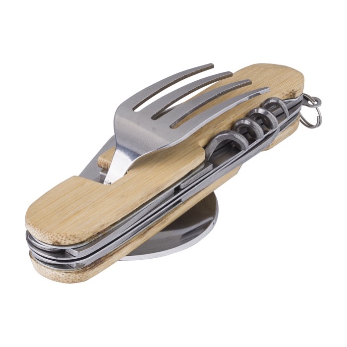 Set de cubiertos de metal plegable con 5 funciones Camping color marrón quinta vista