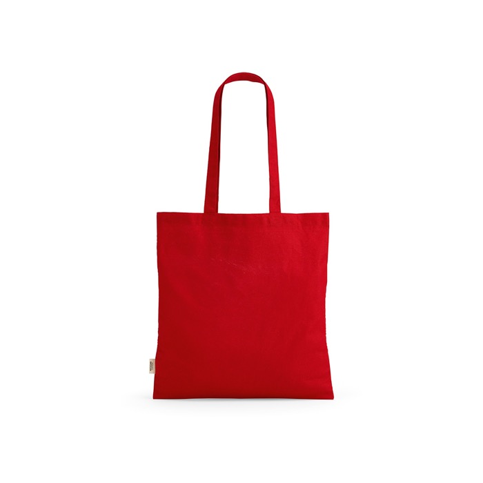 Bolsa de la compra de algodón reciclado con asas largas 140 g/m2 color rojo Bolsa de la compra de algodón reciclado con asas largas 140 g/m2 color rojo