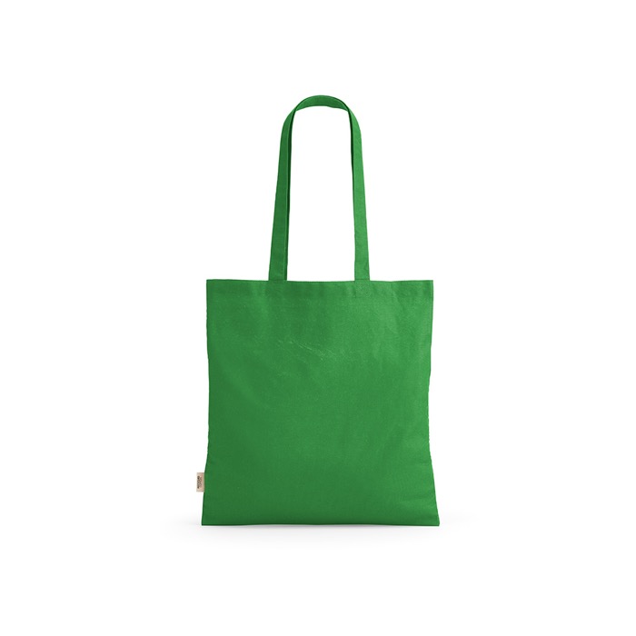 Bolsa de la compra de algodón reciclado con asas largas 140 g/m2 color verde claro Bolsa de la compra de algodón reciclado con asas largas 140 g/m2 color verde claro