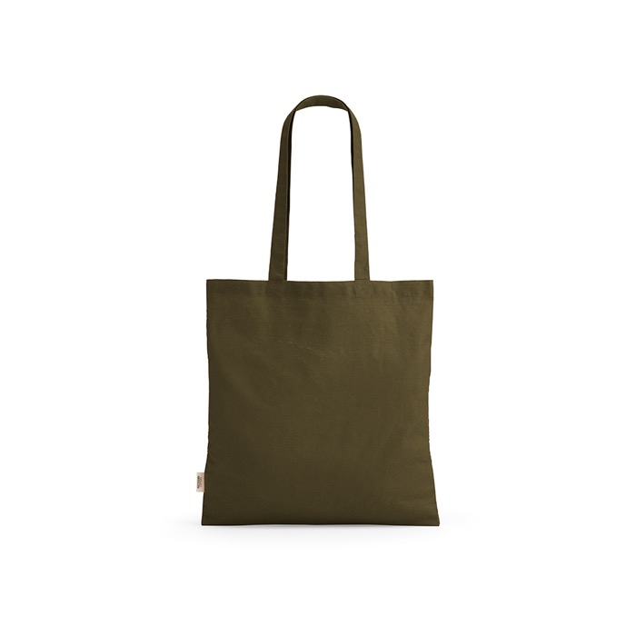 Bolsa de la compra de algodón reciclado con asas largas 140 g/m2 color verde militar Bolsa de la compra de algodón reciclado con asas largas 140 g/m2 color verde militar
