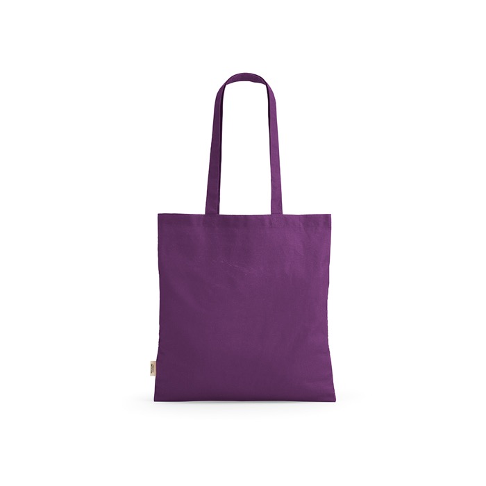 Bolsa de la compra de algodón reciclado con asas largas 140 g/m2 color violeta Bolsa de la compra de algodón reciclado con asas largas 140 g/m2 color violeta