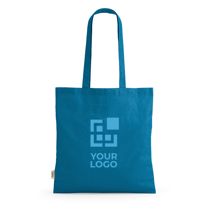 Bolsa de la compra de algodón reciclado con asas largas 140 g/m2 vista principal Bolsa de la compra de algodón reciclado con asas largas 140 g/m2 vista principal