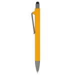 Bolígrafo de plástico reciclado de varios colores y puntero negro color amarillo tercera vista