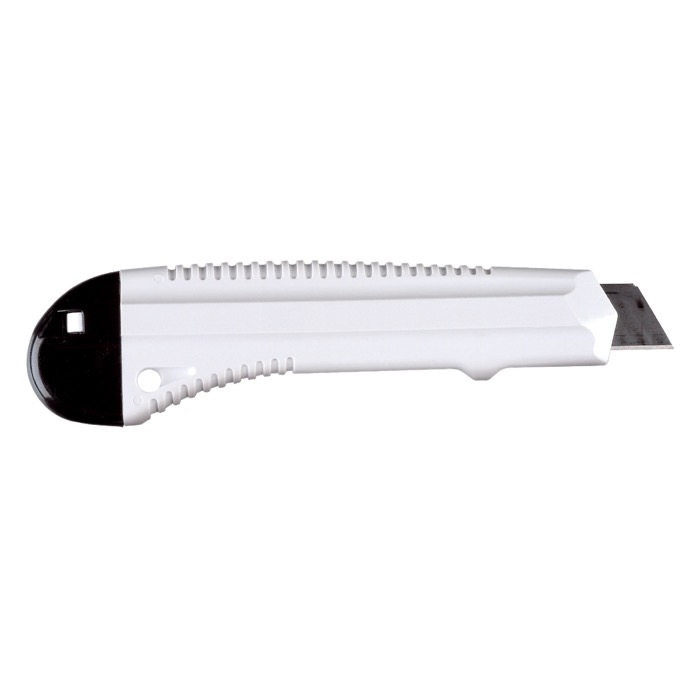 Cutter de aluminio retráctil con 13 hojas de acero al carbono color blanco Cutter de aluminio retráctil con 13 hojas de acero al carbono color blanco