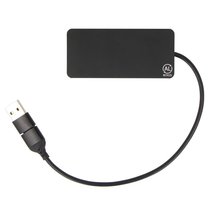 Hub USB de aluminio con 3 puertos y cable con longitud de 20cm color negro tercera vista