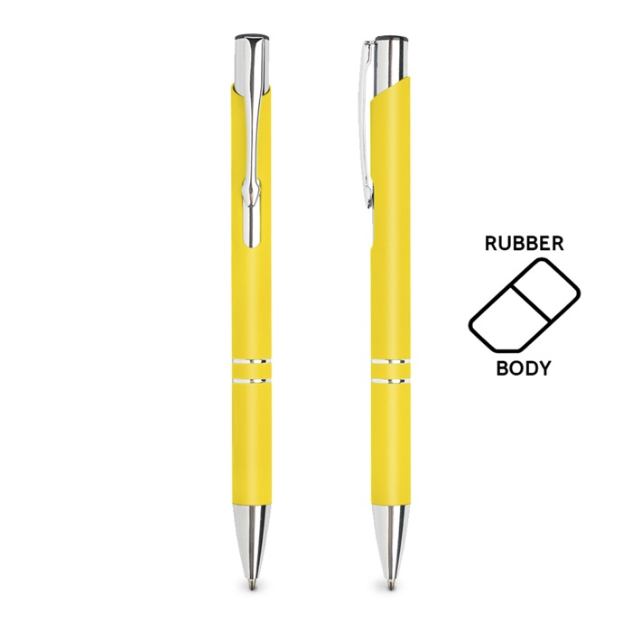 Bolígrafo de aluminio barato con cuerpo de goma y tinta negra Glober color amarillo