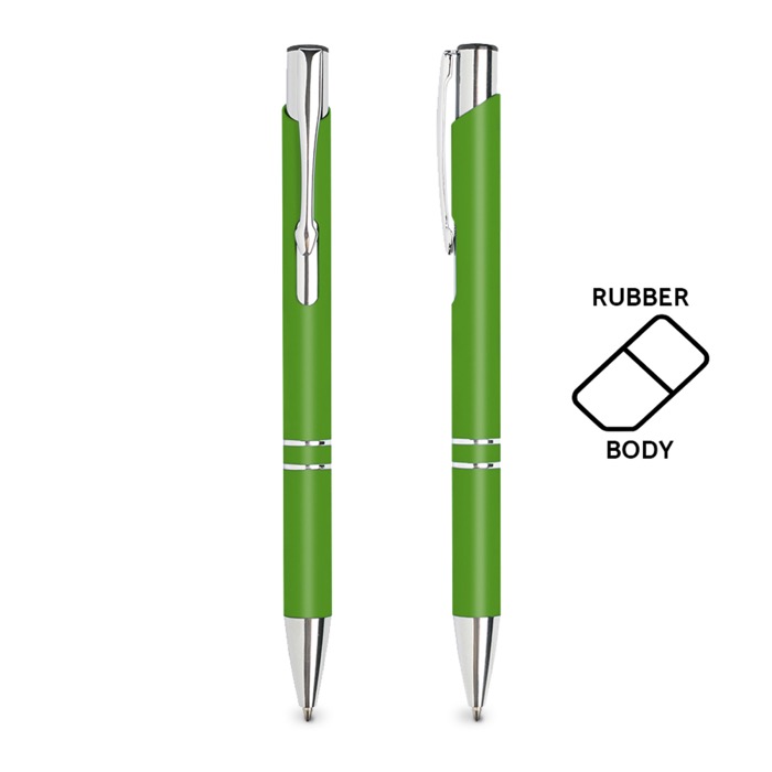 Bolígrafo de aluminio barato con cuerpo de goma y tinta negra Glober color verde