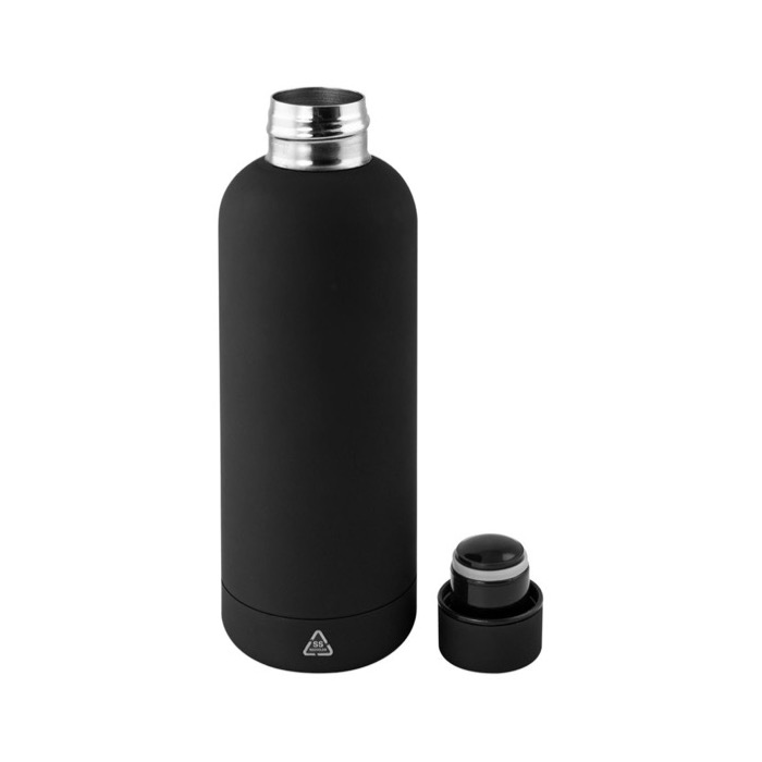 Botella doble pared de acero inoxidable con acabado suave de goma 500ml color negro primera vista
