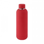 Botella doble pared de acero inoxidable con acabado suave de goma 500ml color rojo