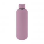 Botella doble pared de acero inoxidable con acabado suave de goma 500ml color rosa