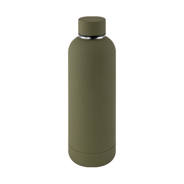 Botella doble pared de acero inoxidable con acabado suave de goma 500ml color verde militar