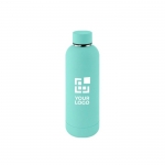 Botella doble pared de acero inoxidable con acabado suave de goma 500ml color turquesa vista principal
