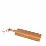 Tabla para servir de madera de acacia con asa y cordón de PU color marrón vista de impresión