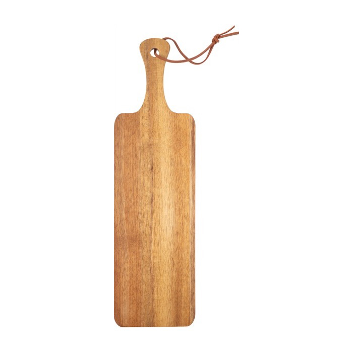 Tabla para servir de madera de acacia con asa y cordón de PU color marrón tercera vista