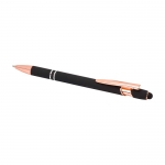 Bolígrafo de aluminio reciclado con detalles de oro rosa tinta azul color negro segunda vista