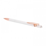 Bolígrafo de aluminio reciclado con detalles de oro rosa tinta azul color blanco segunda vista