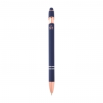 Bolígrafo de aluminio reciclado con detalles de oro rosa tinta azul color azul marino segunda vista trasera