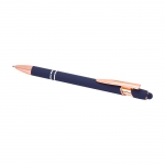Bolígrafo de aluminio reciclado con detalles de oro rosa tinta azul color azul marino segunda vista