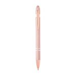 Bolígrafo de aluminio reciclado con detalles de oro rosa tinta azul color rosa pastel
