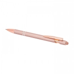 Bolígrafo de aluminio reciclado con detalles de oro rosa tinta azul color rosa pastel segunda vista