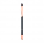 Bolígrafo de aluminio reciclado con detalles de oro rosa tinta azul color gris topo