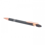 Bolígrafo de aluminio reciclado con detalles de oro rosa tinta azul color gris topo segunda vista