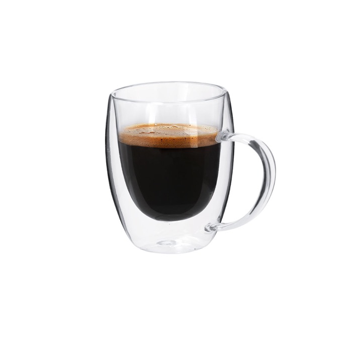 Taza de vidrio de doble pared con asa de vidrio y tapa de bambú 300ml cuarta vista Taza de vidrio de doble pared con asa de vidrio y tapa de bambú 300ml cuarta vista