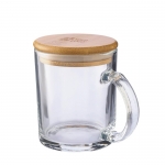 Tazas personalizadas de vidrio reciclado con tapa de bambú 300ml color transparente vista de impresión