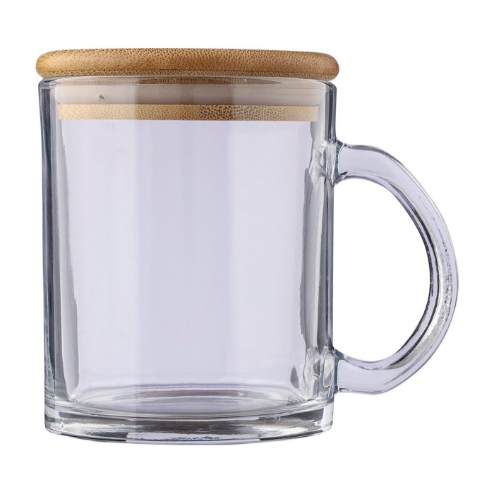 Tazas personalizadas de vidrio reciclado con tapa de bambú 300ml tercera vista Tazas personalizadas de vidrio reciclado con tapa de bambú 300ml tercera vista