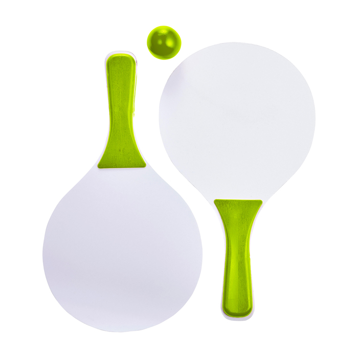 Set publicitario de raquetas con pelota Set Tenis Playa Strand color verde claro primera vista