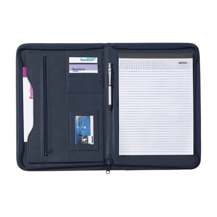 Portafolio promocionales con bolsillos, cremallera y bloc para notas Workday color negro segunda vista