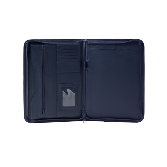 Portafolio promocionales con bolsillos, cremallera y bloc para notas Workday color azul segunda vista