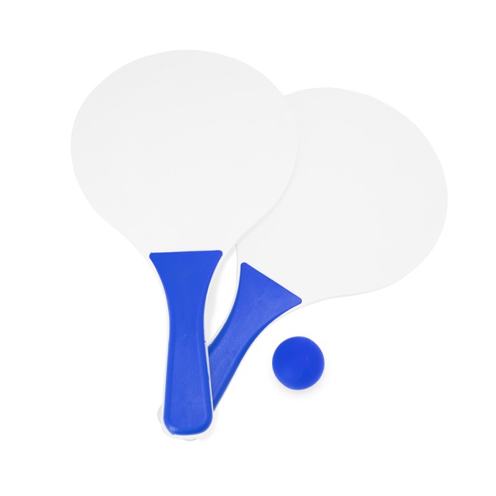 Set de tenis para playa con 2 raquetas de madera y 1 bola color azul real segunda vista Set de tenis para playa con 2 raquetas de madera y 1 bola color azul real segunda vista