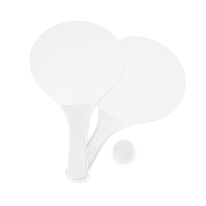 Set de tenis para playa con 2 raquetas de madera y 1 bola color blanco segunda vista Set de tenis para playa con 2 raquetas de madera y 1 bola color blanco segunda vista