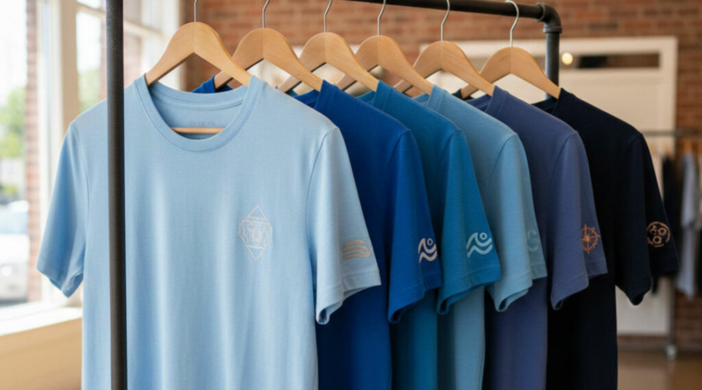 Camisetas de color azul en varias tonalidades