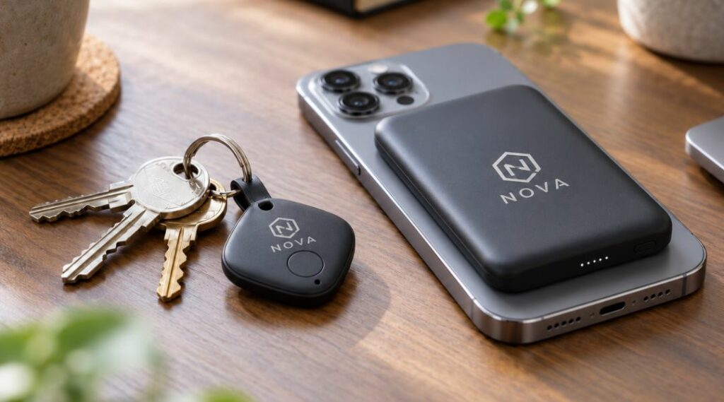 Gadgets tecnológicos publicitarios. Localizadores y powerbanks magnéticos.