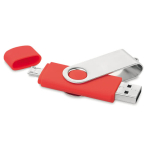 Memorias USB corporativas alargadas conexión móvil Techmate Otg color rojo