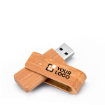 USB giratorio de madera de bambú 3.0 en tonos oscuros y claros Ecotwist 3.0 color madera clara