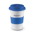 Taza de viaje de cerámica con tapa y cinta de silicona 400ml Takeaway Plus color azul vista principal