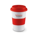 Taza de viaje de cerámica con tapa y cinta de silicona 400ml Takeaway Plus color rojo vista principal