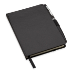 Libreta publicitaria pequeña con bolígrafo A6 hojas a rayas Hemming color negro cuarta vista