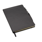 Libreta con bolígrafo, banda elástica de cierrer y A5 hojas a rayas Hemming color negro