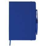 Libreta con bolígrafo, banda elástica de cierrer y A5 hojas a rayas Hemming color azul