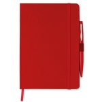 Libreta con bolígrafo, banda elástica de cierrer y A5 hojas a rayas Hemming color rojo