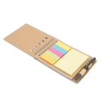 Libreta reciclada con bolígrafo y tiras adhesivas StickyBloc color beige quinta vista
