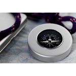 Brújula promocional para publicidad en caja de aluminio Cruiser color plateado mate segunda vista fotografía