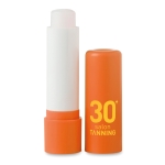Bálsamo labial personalizado con logo aroma a vainilla SPF 10 LipStick color naranja vista principal segunda vista